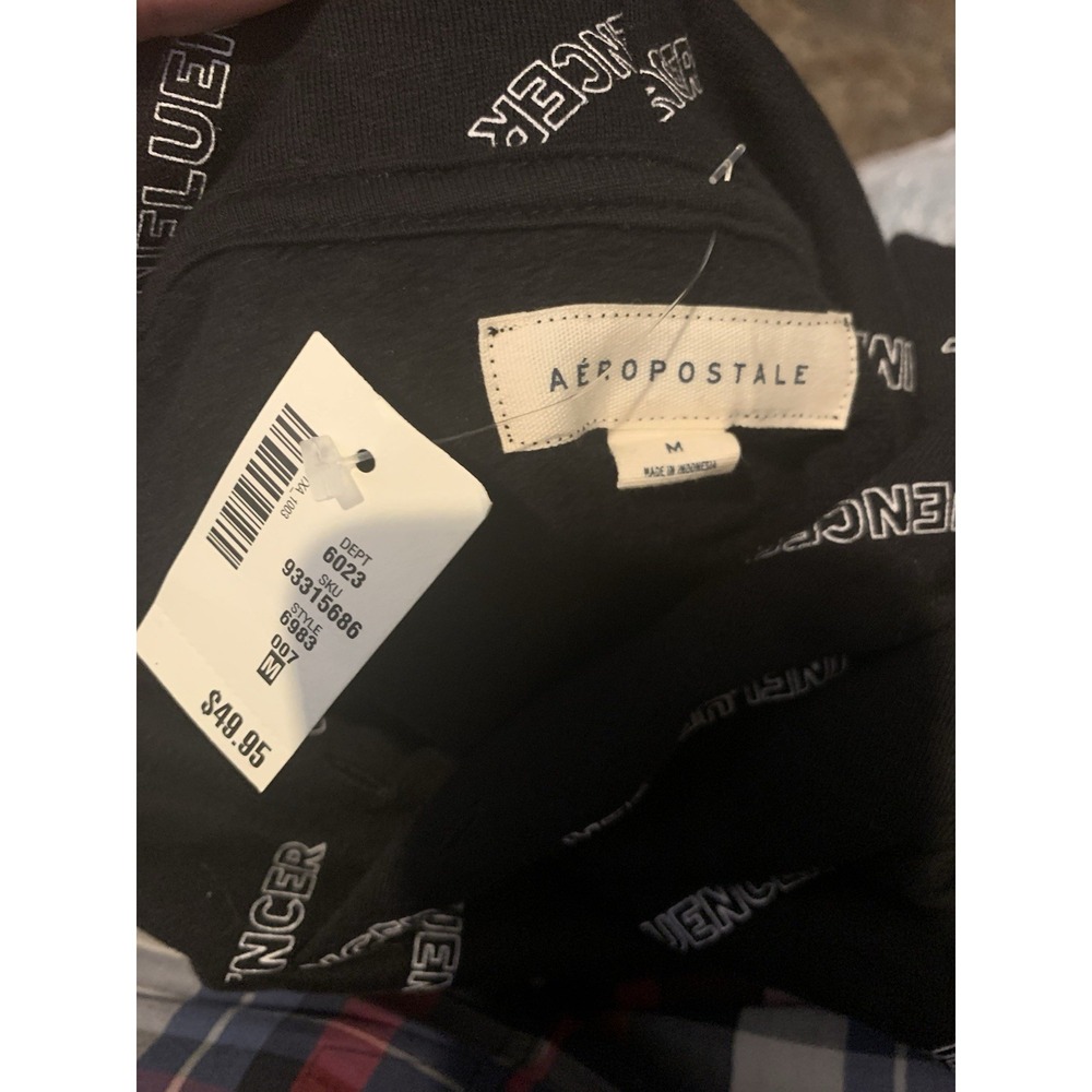 NWT Aeropostale Men's Medium Influencer All Over Print Hoodie Black AOP Script - Picture 4 of 5